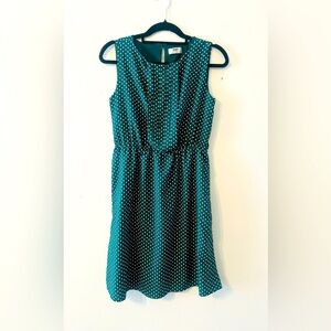 Vintage Green Polka Dot Dress, knee length, medium